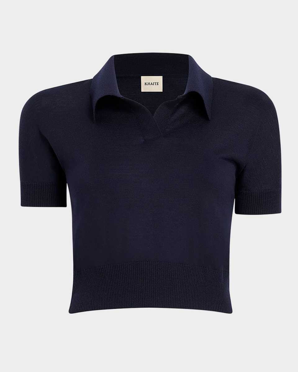 Morgane Short-Sleeve Crop Polo Top